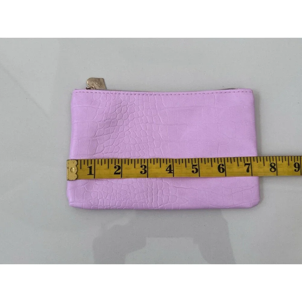 Cosmetic Makeup Bag Pink Faux Leather Crocodile Embossed Zip Pouch New Clutch